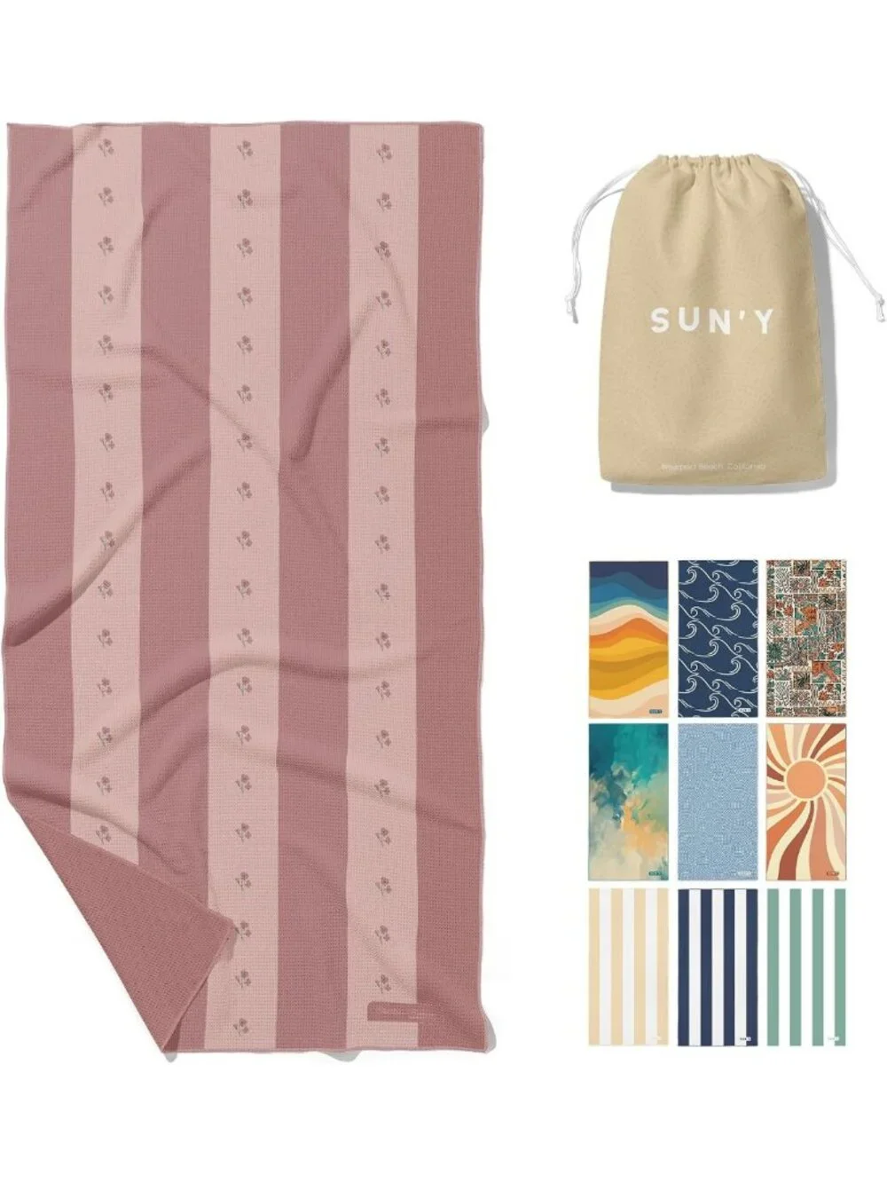 Coastal Rose Waffle Microfiber Beach Towel - Sand-Free, Quick Dry, Lightweight